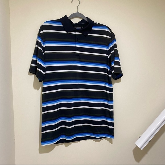 Men’s Nike Golf Dri-Fit Men's Short Sleeve Polo Shirt Blue  Brown Striped Size M - Picture 3 of 15